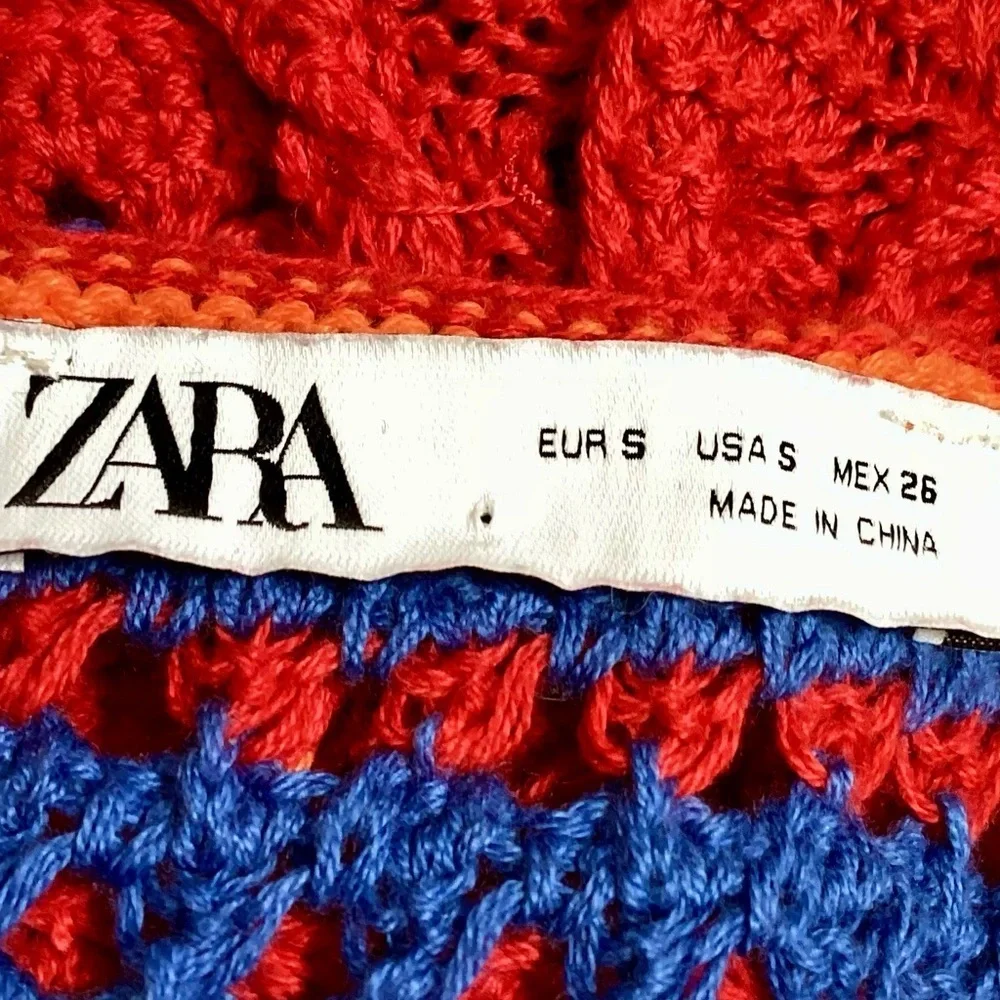 Zara crocheted knitted sleeves button front cropped top size small - Picture 4 of 7